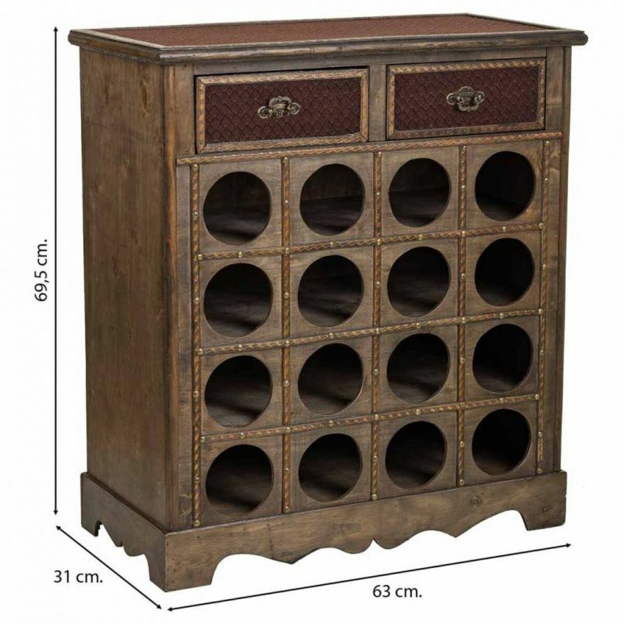 Flaskereol Alexandra House Living Brun Tr Metal 31 x 69 x 63 cm Mbler 2 skuffer 16 flasker #13