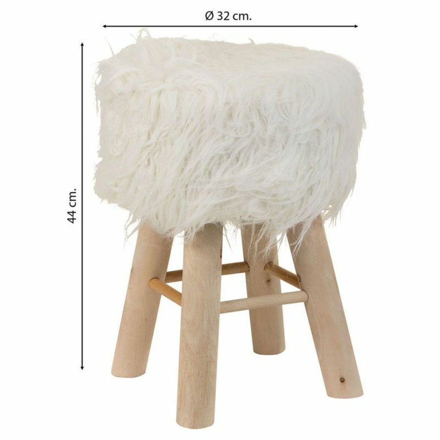 Taburet Alexandra House Living Hvid plys Bambus Fyrretr Svamp Tr MDF 32 x 44 x 32 cm #29