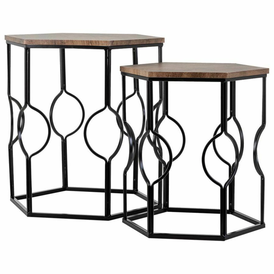 St med 2 borde Alexandra House Living Brun Sort Jern Tr MDF 39 x 57 x 39 cm #1