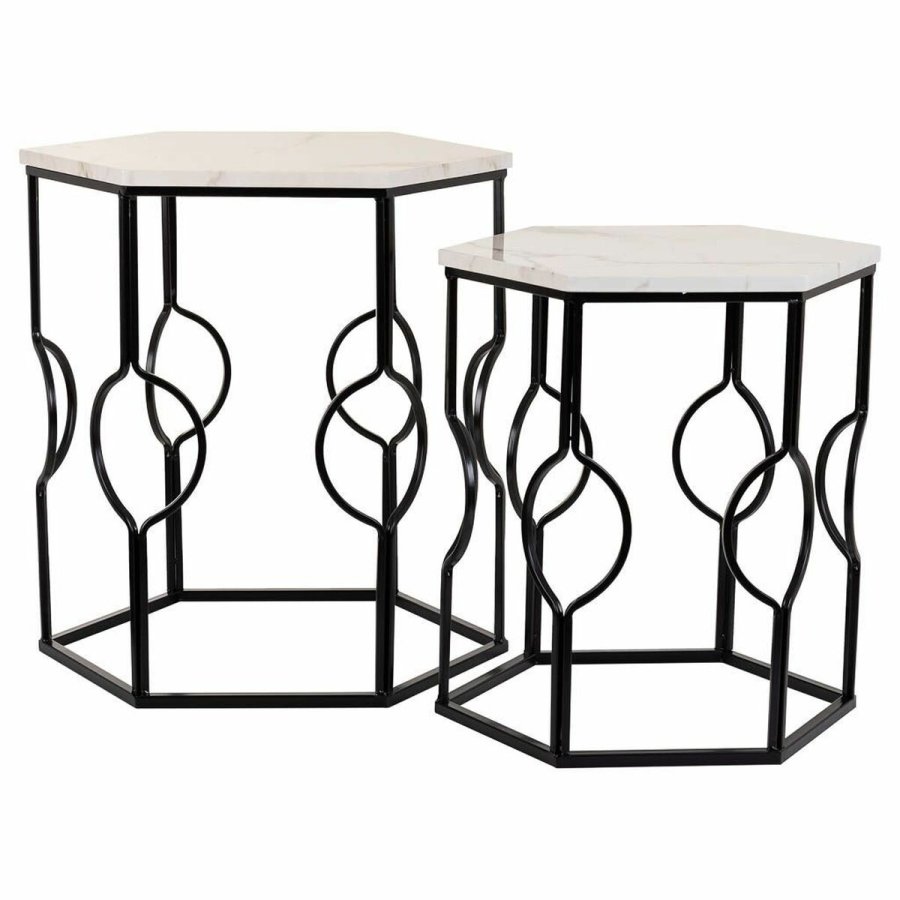 St med 2 borde Alexandra House Living Hvid Jern Tr MDF 39 x 57 x 39 cm #1