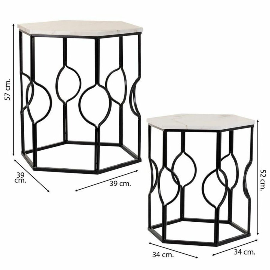 St med 2 borde Alexandra House Living Hvid Jern Tr MDF 39 x 57 x 39 cm #3