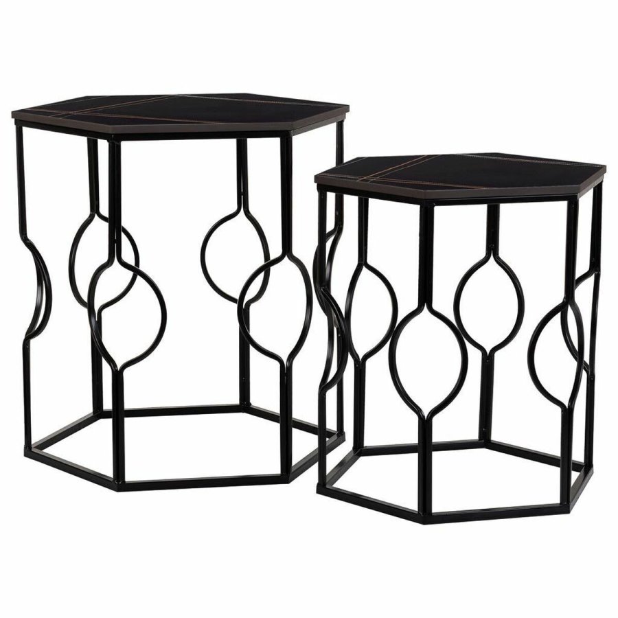 St med 2 borde Alexandra House Living Sort Jern Tr MDF 39 x 57 x 39 cm #1