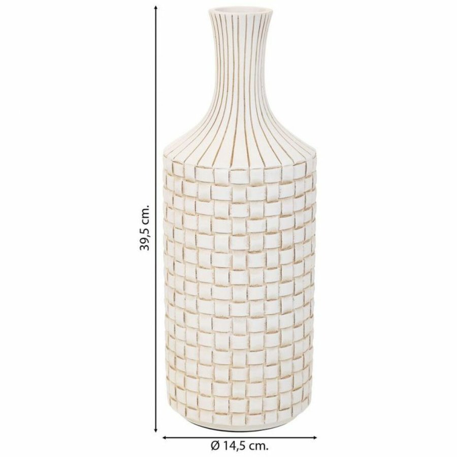 Vase Alexandra House Living Hvid Polyesterharpisk 14 x 39 x 14 cm #5