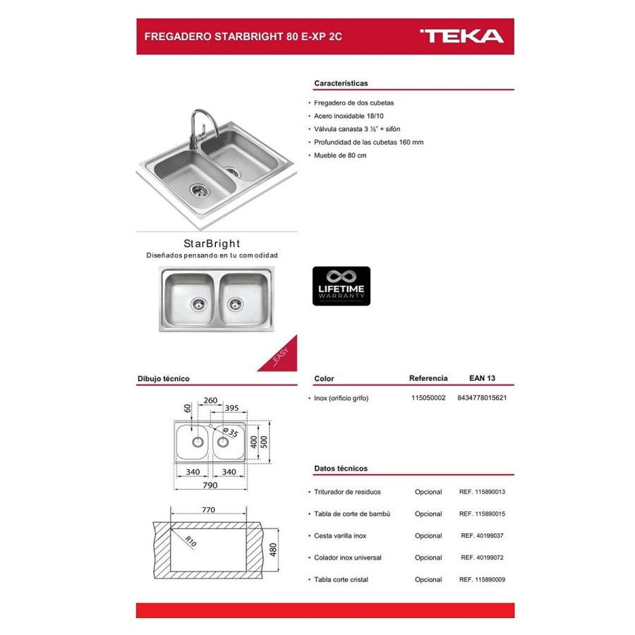 Vask med to rum Teka STARBRIGHT 80 E-XP 2C #13