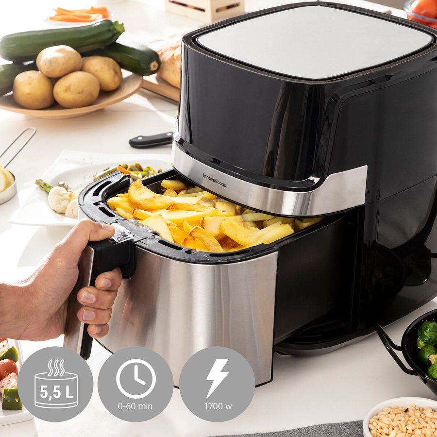 Varmluftsfrituregryde InnovaGoods Fryinn Pro 5500 Sort 1700 W 5,5 L Rustfrit stl #4