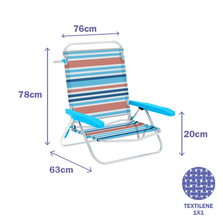 Marbueno Sde Plegable 5 Positioner Aluminium Orange og Bl Striber Strand 63X76X78 cm #2