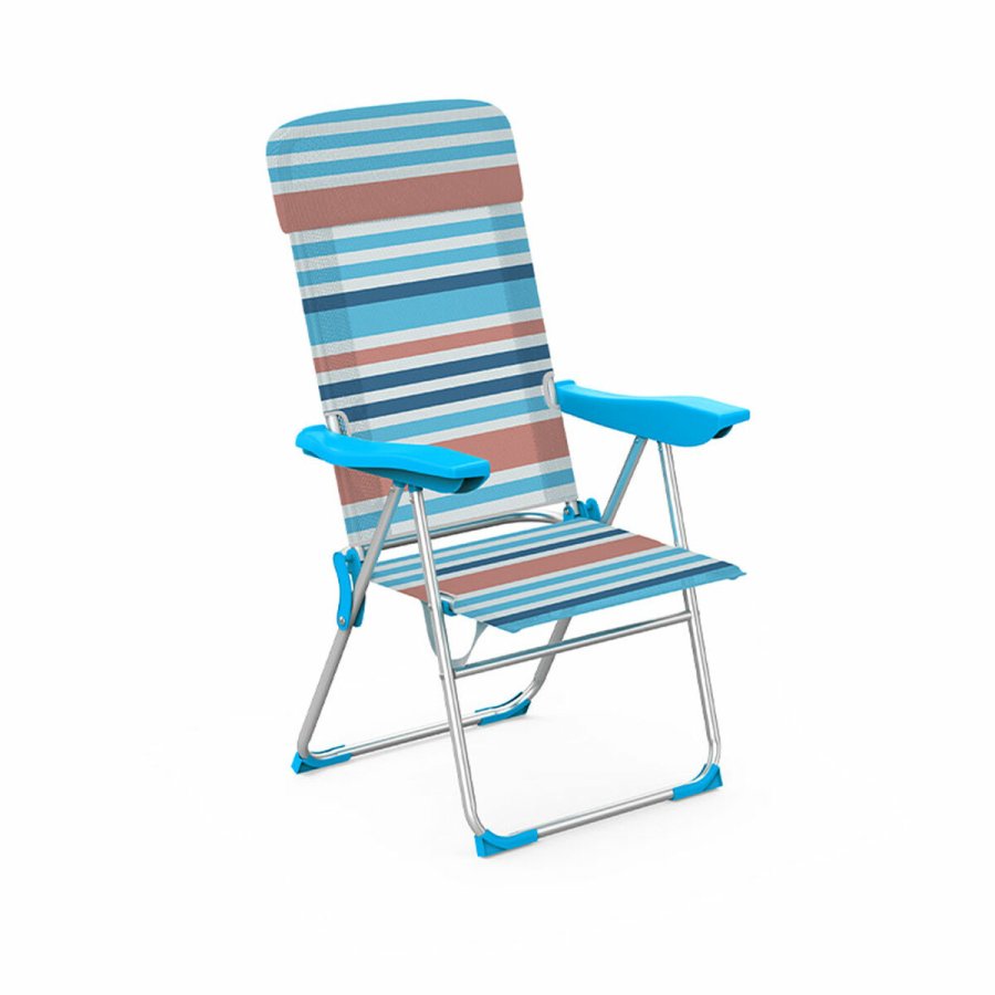 Marbueno Foldable Chair 5 Positions Aluminium with Cushion Stripes Orange Blue 69X58X110 cm #1