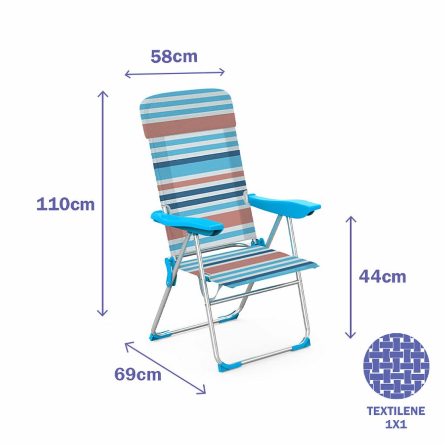 Marbueno Foldable Chair 5 Positions Aluminium with Cushion Stripes Orange Blue 69X58X110 cm #2