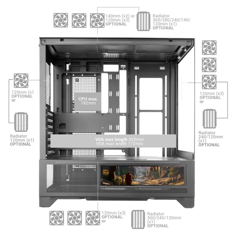 ATX Semi-t�rn kasse Mars Gaming MCLCDX Sort #7