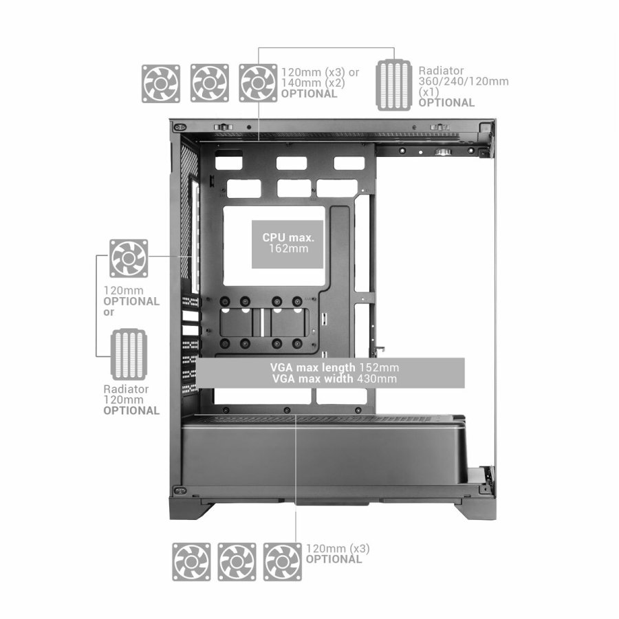 ATX Semi-t�rn kasse Mars Gaming MCPRISMA Sort #7