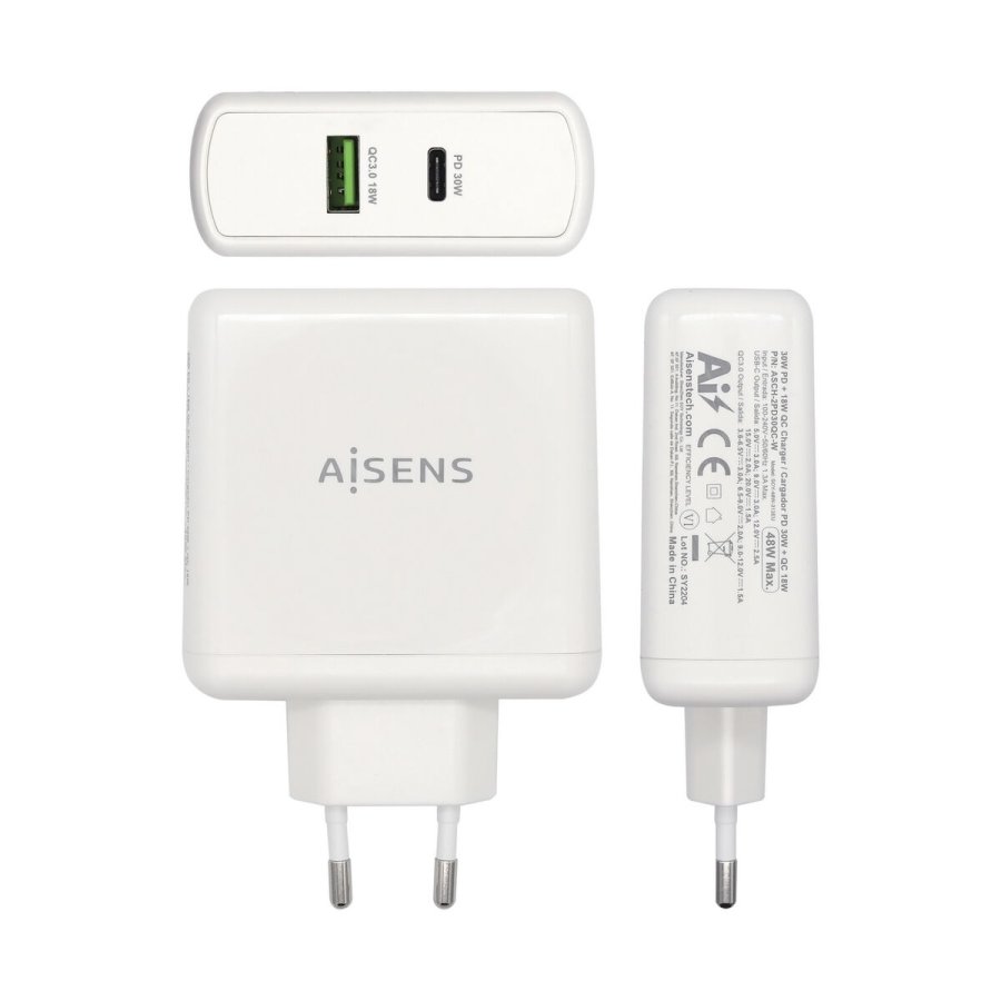 USB-oplader vggen Aisens ASCH-2PD30QC-W Hvid 48 W USB-C (1 enheder) #3
