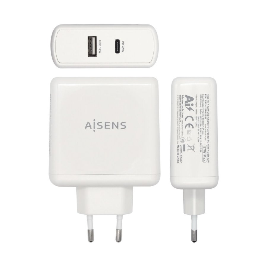 USB-oplader vggen Aisens ASCH-2PD45A-W Hvid 57 W USB-C (1 enheder) #2