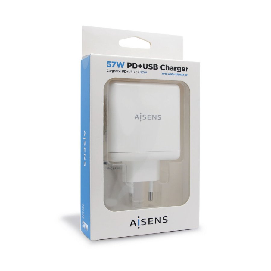 USB-oplader vggen Aisens ASCH-2PD45A-W Hvid 57 W USB-C (1 enheder) #3
