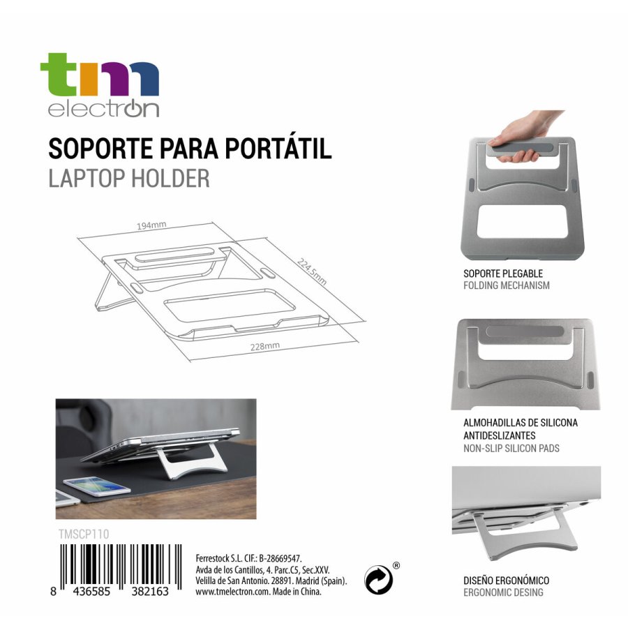 Notebookstativ TM Electron Silikone Aluminium Ergonomisk 22,5 x 22,8 x 0,4 cm #2
