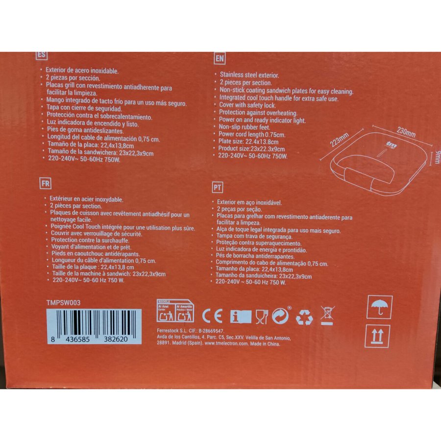 Sandwich Maker TM Electron Stl 750 W Dobbelt #3