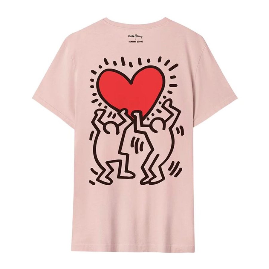 Kort�rmet T-shirt til M�nd Jimmy Lion Keith Haring x Jimmy Lion Pink #2