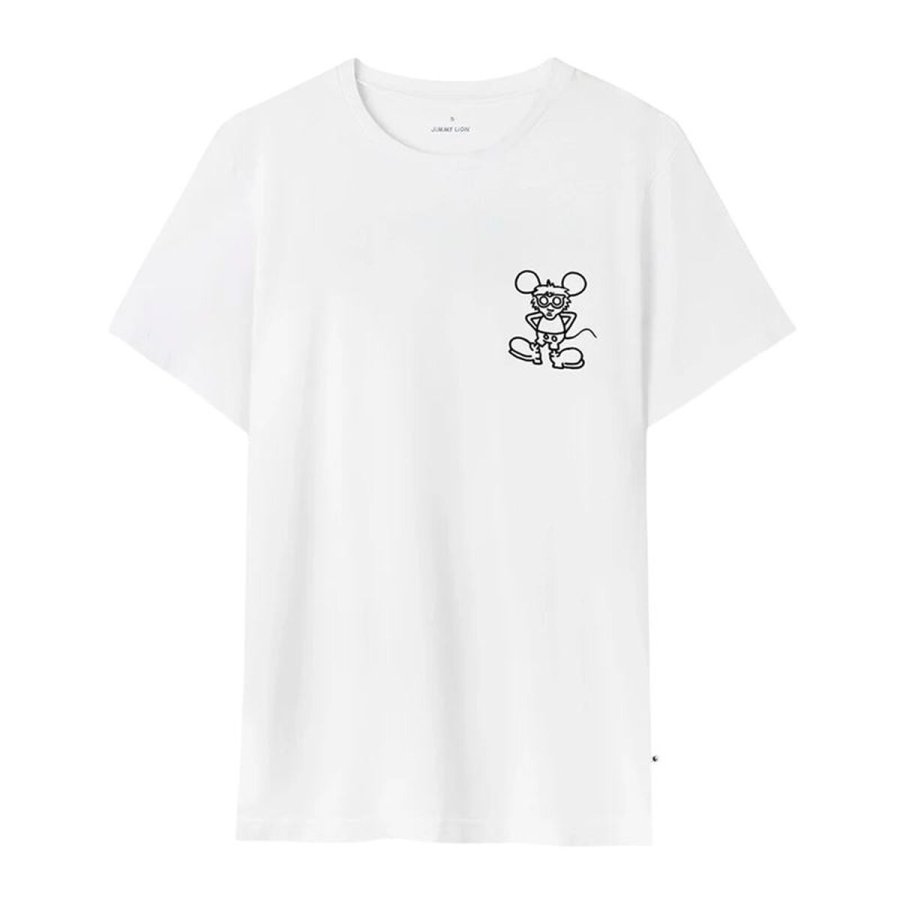 Kort�rmet T-shirt til M�nd Jimmy Lion Keith Haring x Jimmy Lion Hvid #1