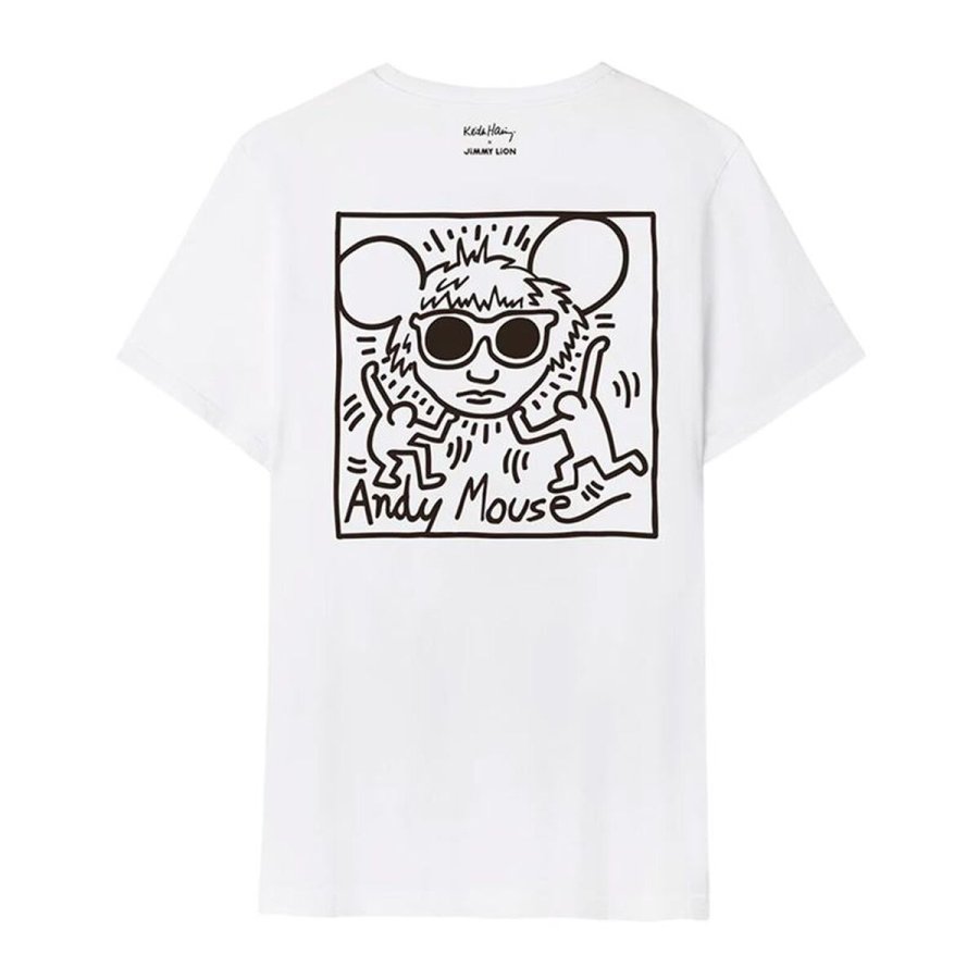 Kort�rmet T-shirt til M�nd Jimmy Lion Keith Haring x Jimmy Lion Hvid #2