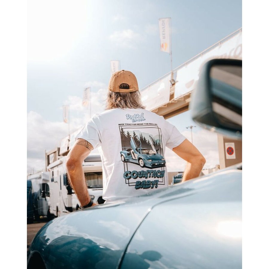 Kortrmet T-shirt til Mnd RADIKAL  NICE TRACTOR NEAR THE BULLS Hvid L #4