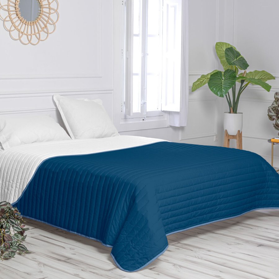 Sengetppe med to sider HappyFriday Basic Dash Hvid Marinebl 180 x 260 cm #11