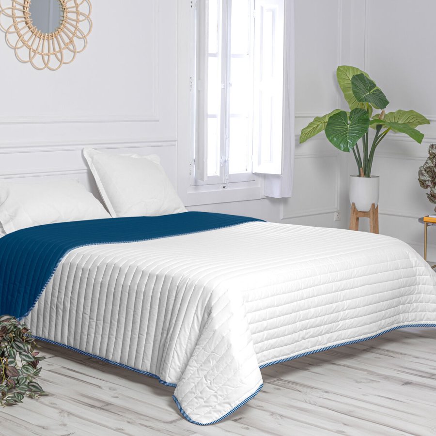 Sengetppe med to sider HappyFriday Basic Dash Hvid Marinebl 180 x 260 cm #31