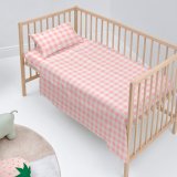 Sengetj st HappyFriday Basic Kids Vichy Pink Vugge til baby 2 Dele #2