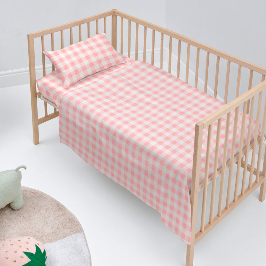 Sengetj st HappyFriday Basic Kids Vichy Pink Vugge til baby 2 Dele #2