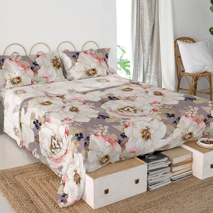 Toplagen HappyFriday White peonies Multifarvet 240 x 270 cm #3