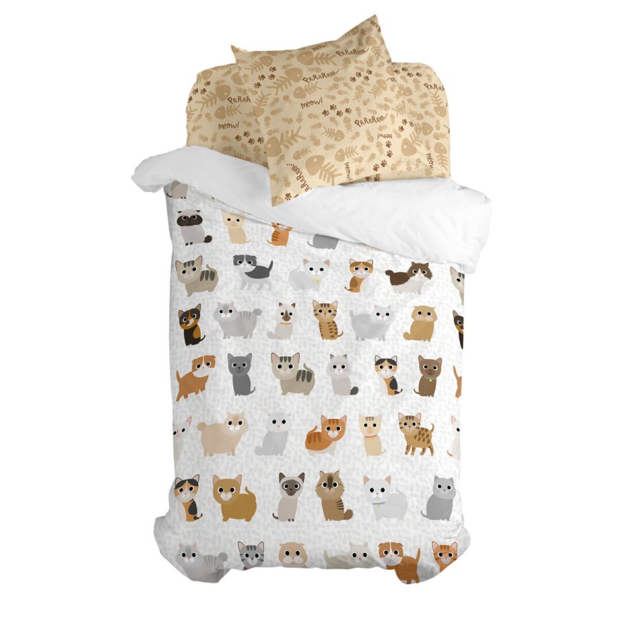Dynebetrk st HappyFriday Mr Fox Cats Multifarvet Seng 80 2 Dele #1