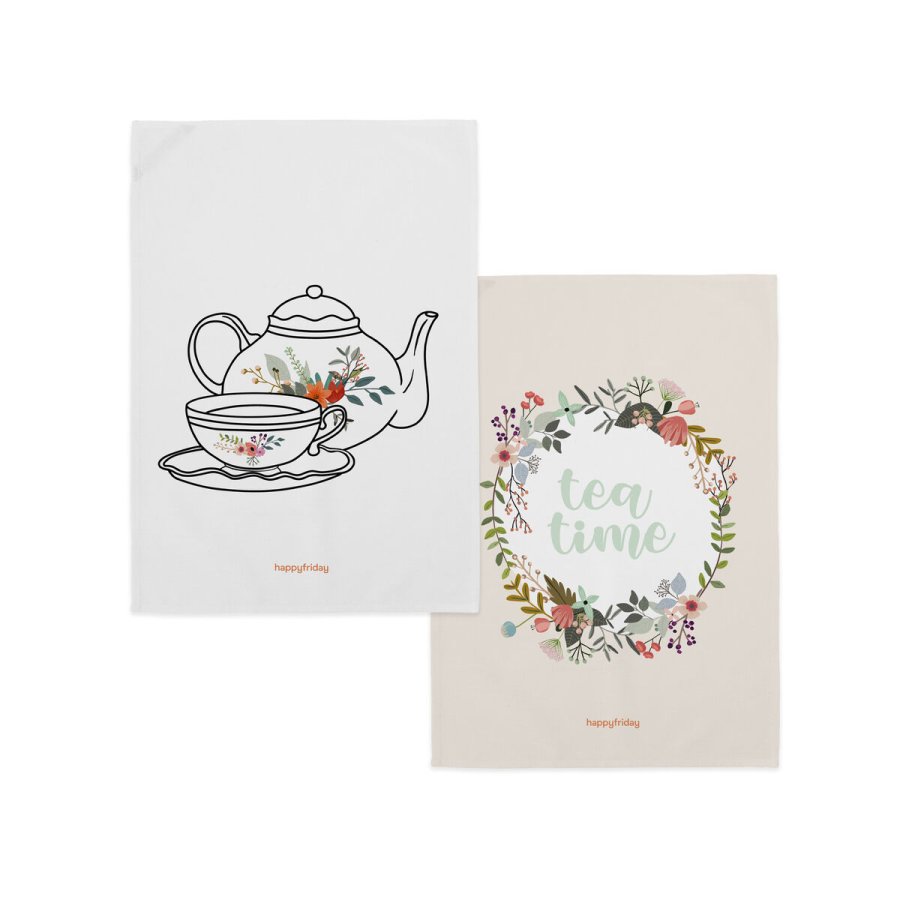 Karklud HappyFriday Time To Tea Multifarvet 70 x 50 cm (2 enheder) #1