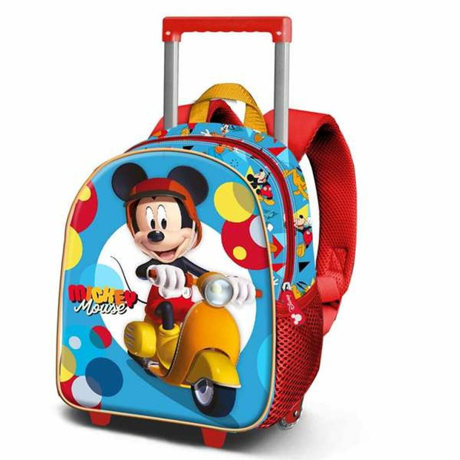 3D Skoletaske med Hjul Mickey Mouse Scooter Bl Rd 26 x 13 x 34 cm #1