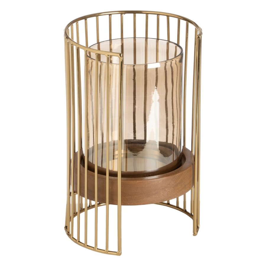 Lyseholder Brun Gylden Tr Krystal Stl 15 x 15 x 23 cm #1