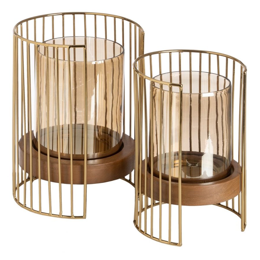 Lyseholder Brun Gylden Tr Krystal Stl 15 x 15 x 23 cm #2