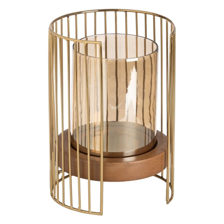 Lyseholder Brun Gylden Tr Krystal Stl 18 x 18 x 25 cm #1