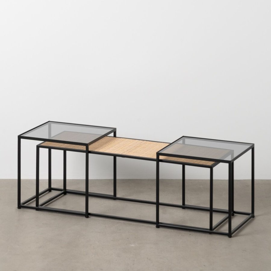 Sofabord Sort Natur Krystal Jern Spanskrr 97,5 x 34 x 35 cm (3 enheder) #2