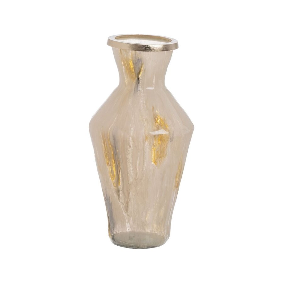 Vase Beige Gylden Aluminium Krystal 25,5 x 25,5 x 48 cm #1