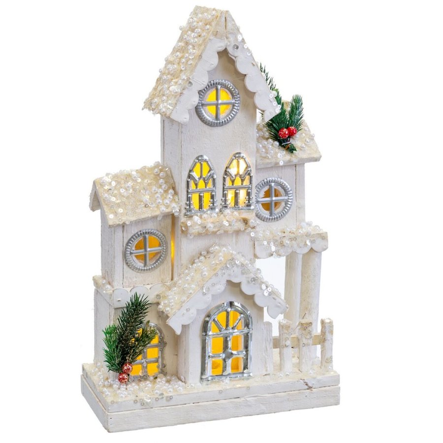 Julepynt Hvid Tr Hus 24 x 11 x 39 cm #1