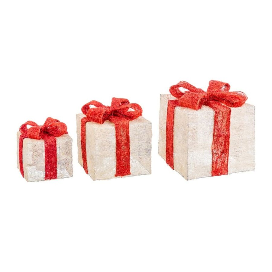 Julepynt Hvid Rd Metal Fiber Gaveske 25 x 25 x 31 cm (3 enheder) #1