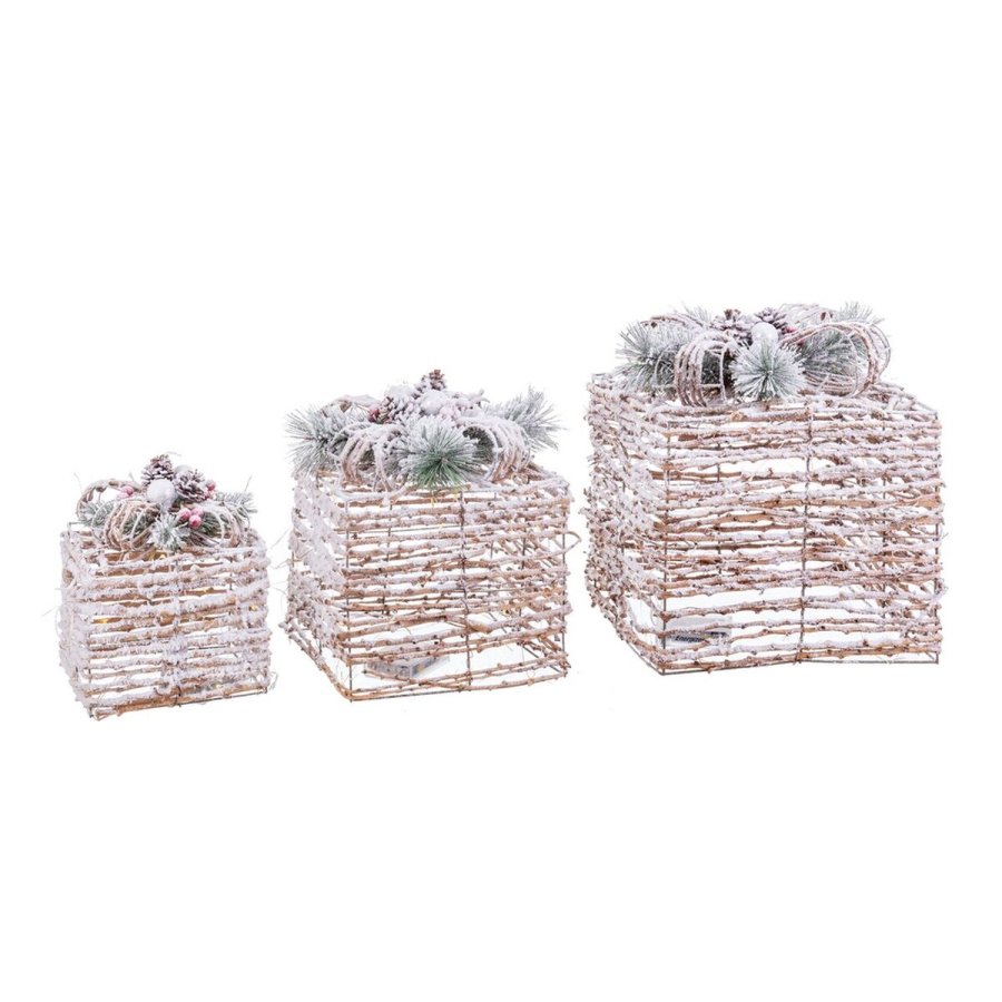 Julepynt Natur Metal Plastik Fiber Gaveske 25 x 25 x 36 cm (3 enheder) #1