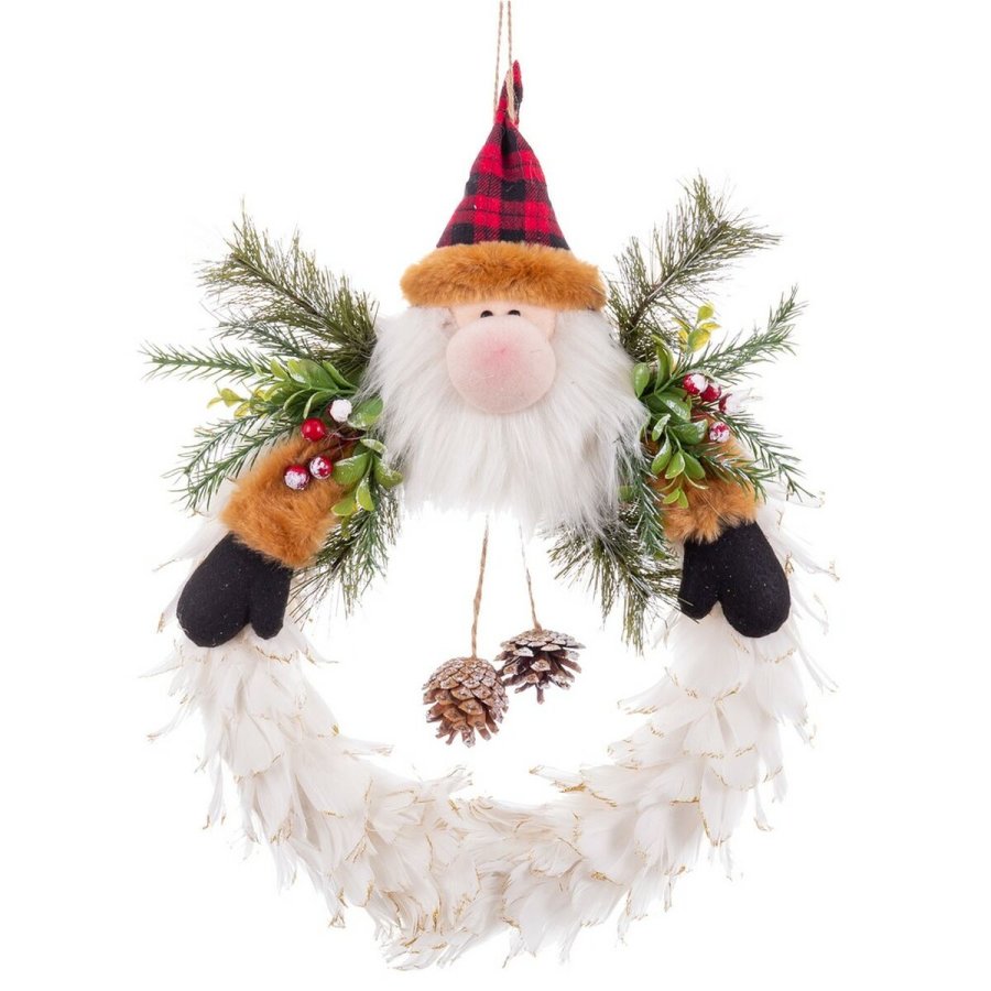 Adventskrans Julemanden Multifarvet Fjer Plastik 40 x 35 x 8 cm #1