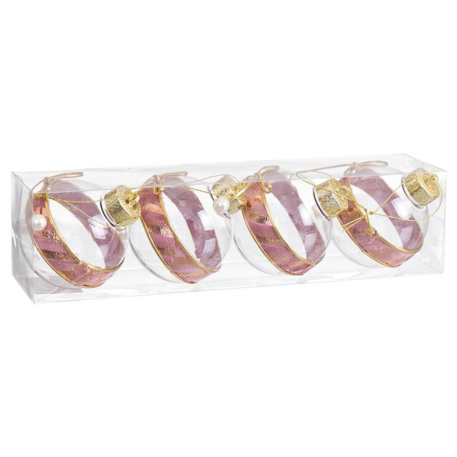 Julekugler Pink Gennemsigtig Gylden Plastik Materiale Lasso 8 x 8 x 8 cm (4 enheder) #1