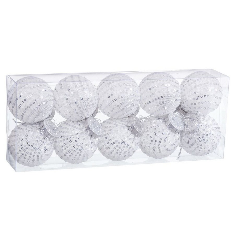 Julekugler Hvid Slvfarvet Plastik Materiale Paillietter 6 x 6 x 6 cm (10 enheder) #1