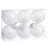 Julekugler Hvid Slvfarvet Plastik Materiale Paillietter 8 x 8 x 8 cm (6 enheder) #1