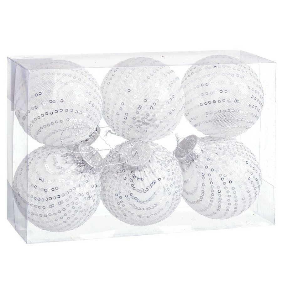 Julekugler Hvid Slvfarvet Plastik Materiale Paillietter 8 x 8 x 8 cm (6 enheder) #1