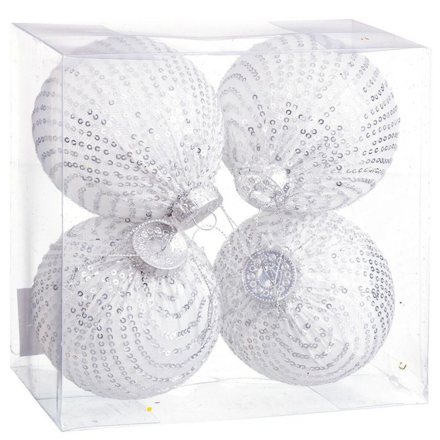 Julekugler Hvid Slvfarvet Plastik Materiale Paillietter 10 x 10 x 10 cm (4 enheder) #1