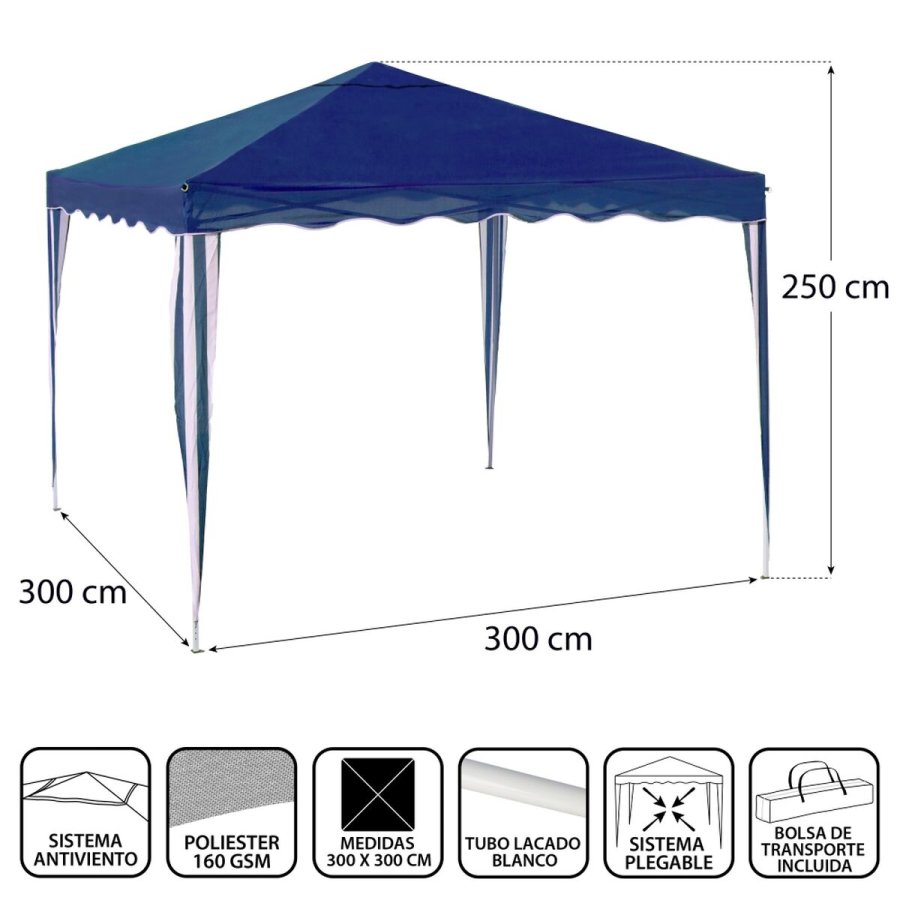 Lysthus Gazebo St�l 300 x 300 x 250 cm Bl� #4