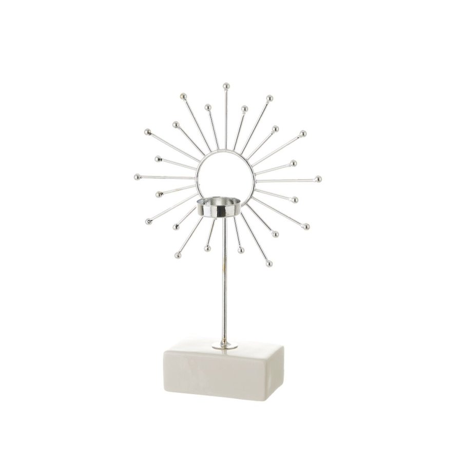 Lyseholder Hvid Slvfarvet Keramik Jern 18,4 x 8,4 x 29,1 cm #1