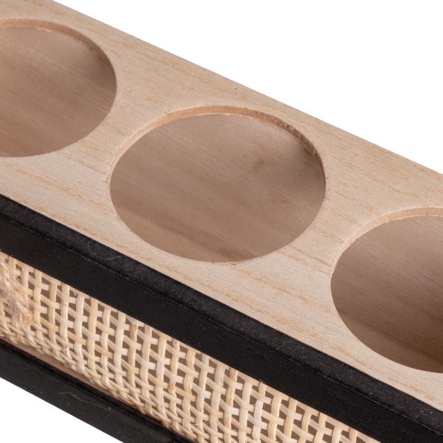 Lyseholder HEARTS Hvid Sort Natur Tr Krystal Sukkerrr Tr MDF 22 x 8 x 7 cm #3