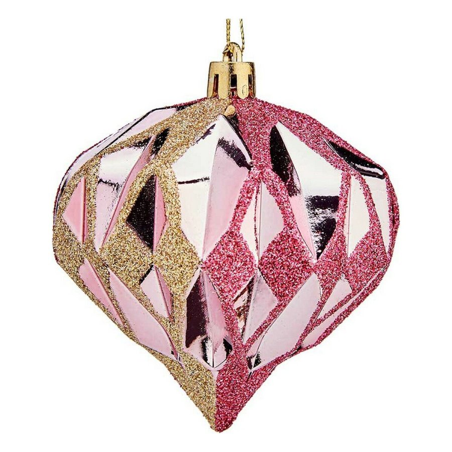 Julekugler Diamant  8 cm 6 enheder Pink Gylden Plastik #1