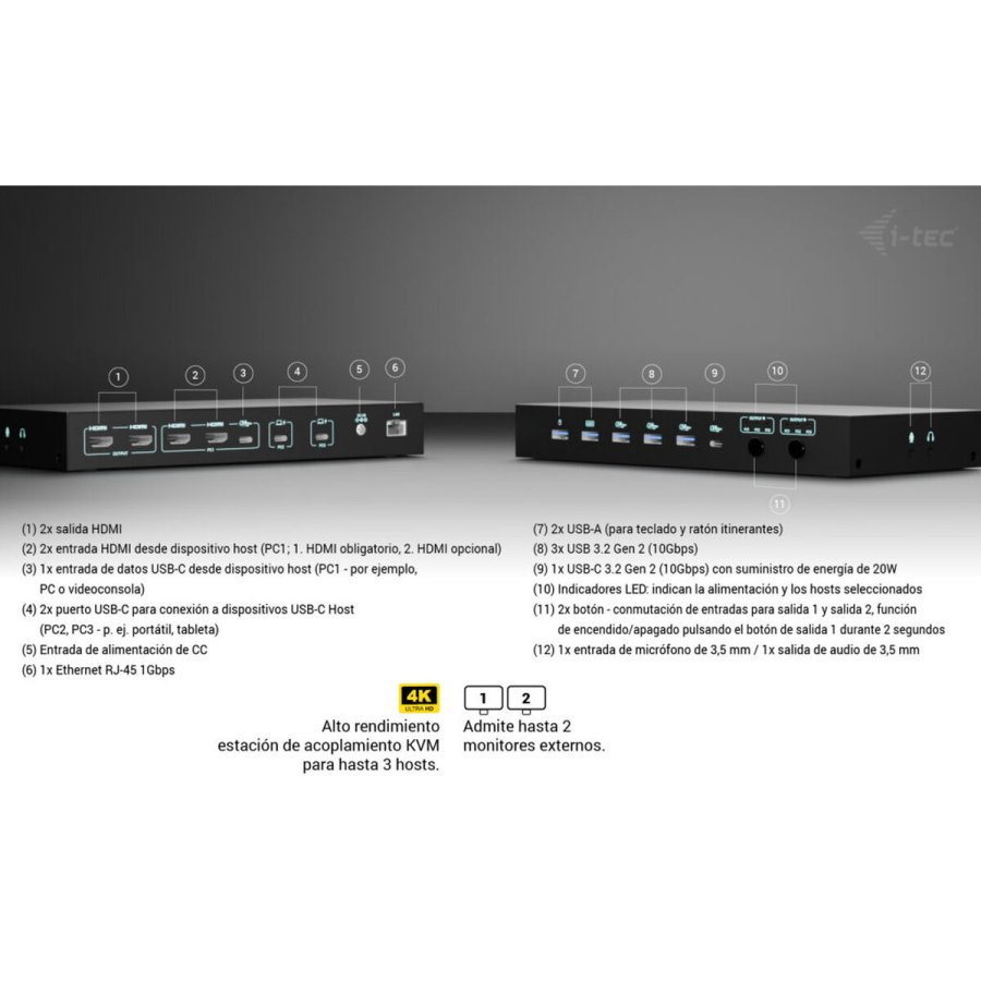 USB Hub i-Tec C31KVMDOCKPDPRO Sort #4